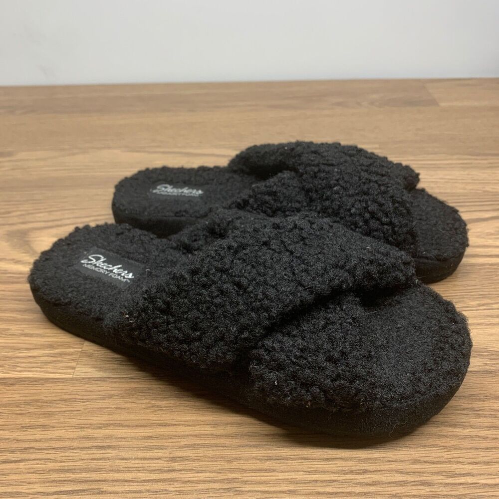 Skechers Women's‎ Cozy Comfort Slide Furry  Slippers Black #167236 Size: 9.5